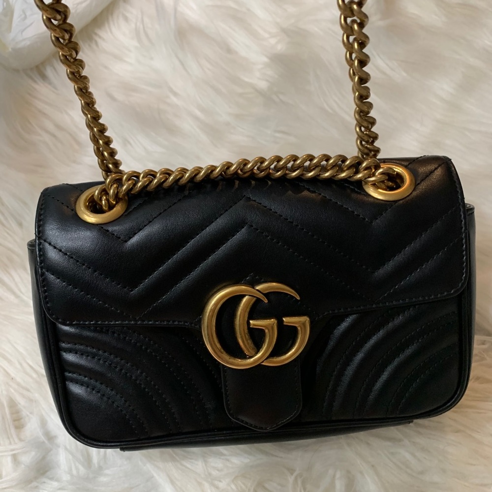 Gucci Quilted Black Crossbody with Gold Accents